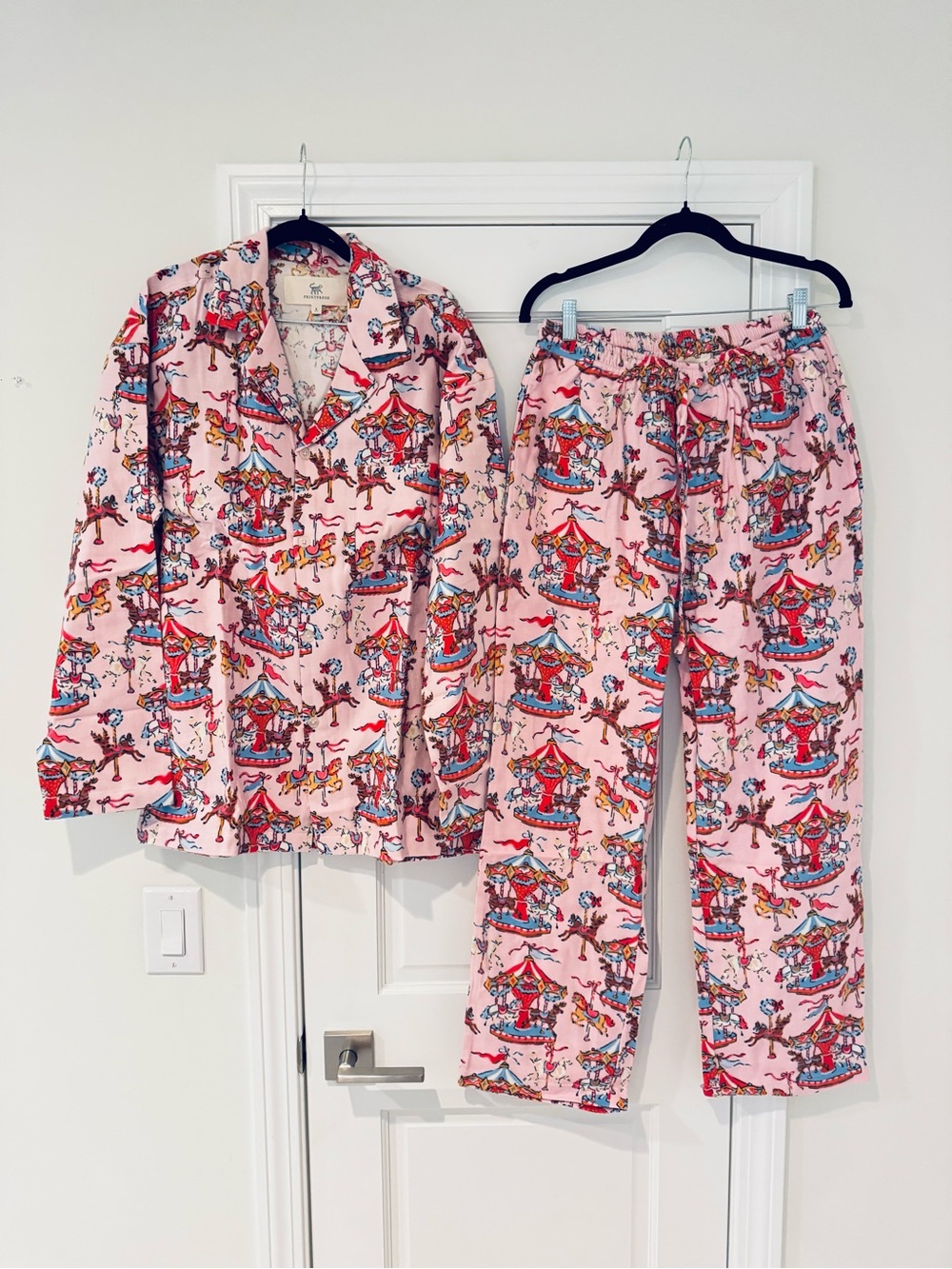 New Printfresh Midweight Flannel Top and Pants, Christmas Carousel, Mens S & XS